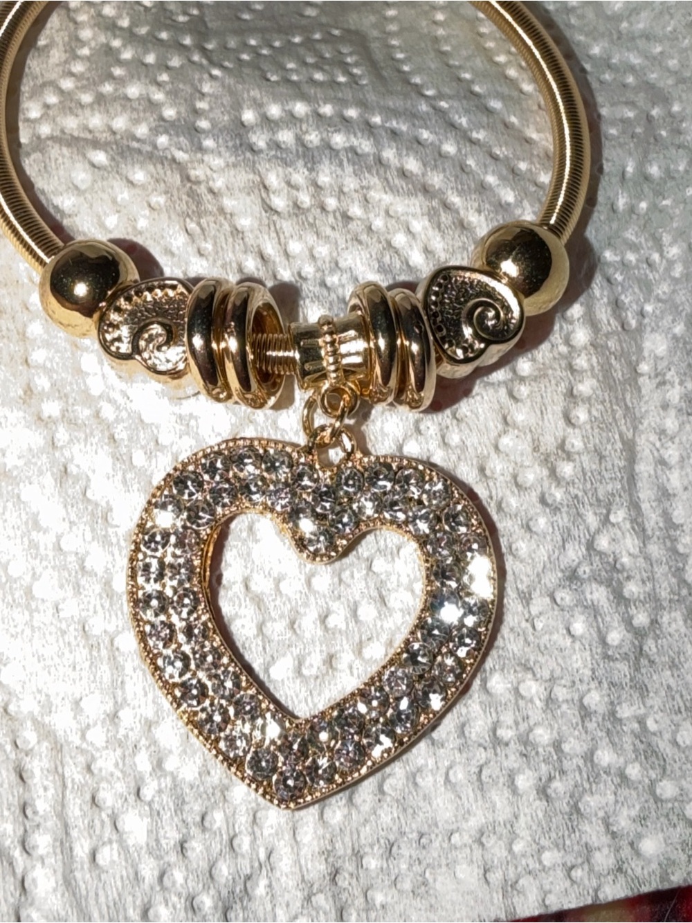 Revolution Gold Heart Beaded Adjustable Charm Bracelet NEW